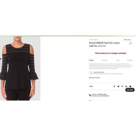 Joseph Ribkoff‎ Black Silver Cold Shoulder Bell Sleeve Knit Top Size 6 S M Shirt - Picture 6 of 6